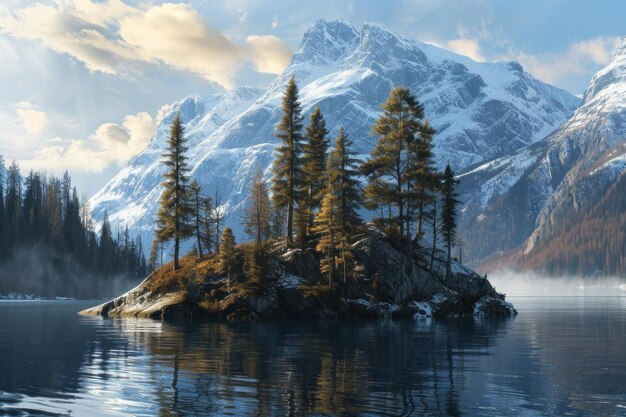 Serene Mountain Lake Landscape