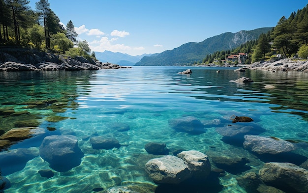 Photo serene mountain lake landscape