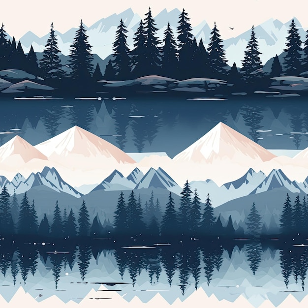 Serene mountain lake reflecting peaks