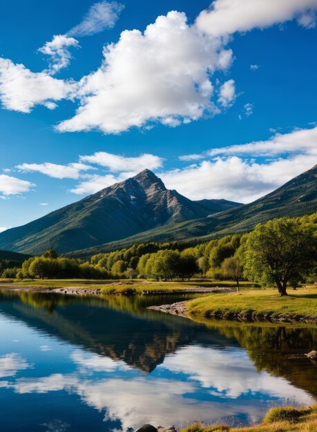 спокойное горное озеро, отражающее окружающие вершины и облака пейзаж обои