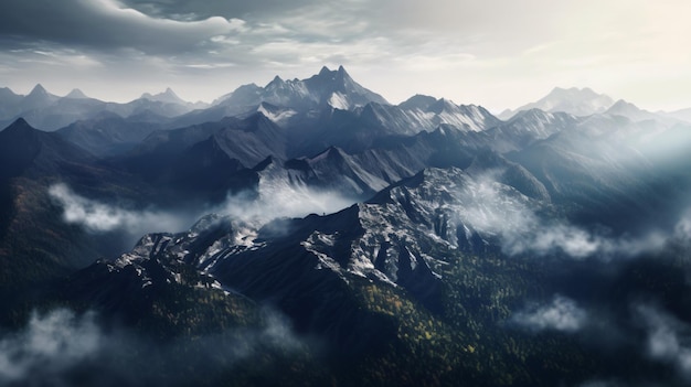 Serene Mountain Landscape with a Touch of Clouds Captured by GenerativeAI