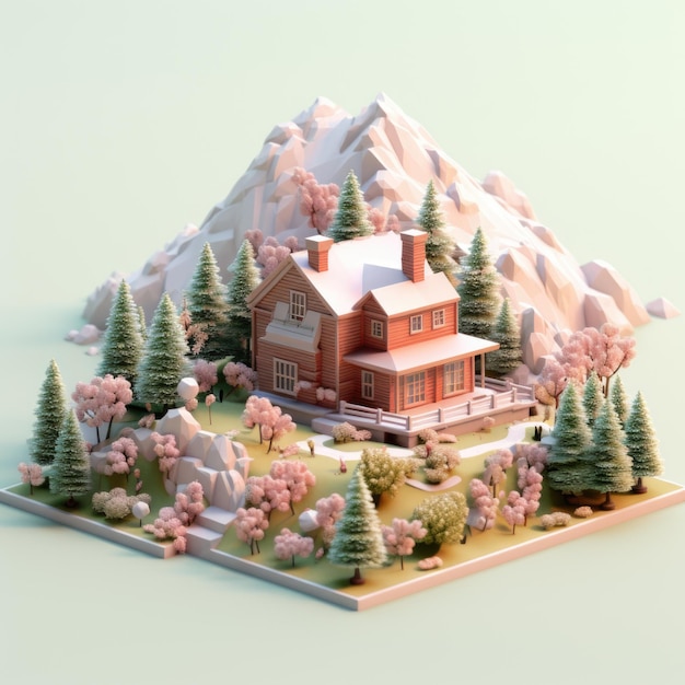 Serene Mountain Retreat 3d illustration