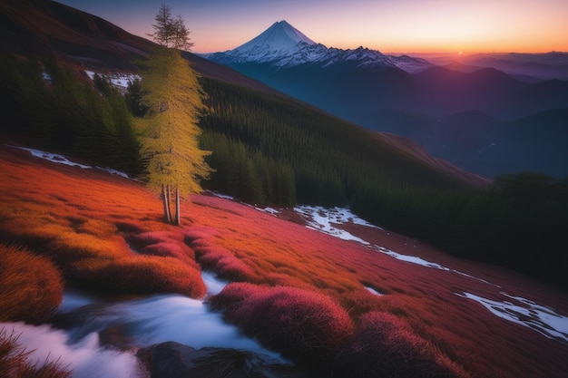 Serene Mountain Sunset A Majestic Landscape Awash with the Warmth of Twilight