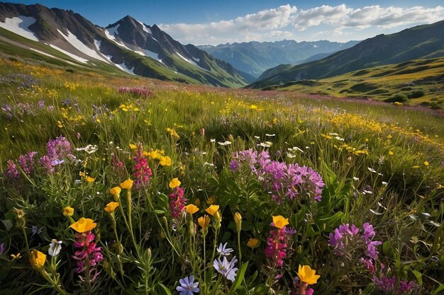 A serene mountain valley blanketed in a carpet of w