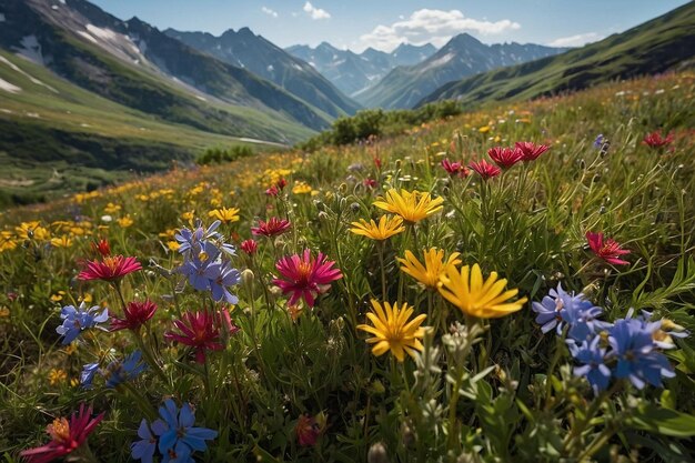 A serene mountain valley blanketed in a carpet of w