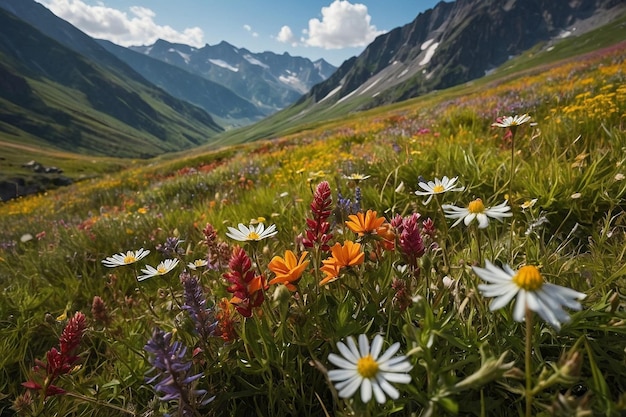 A serene mountain valley blanketed in a carpet of w