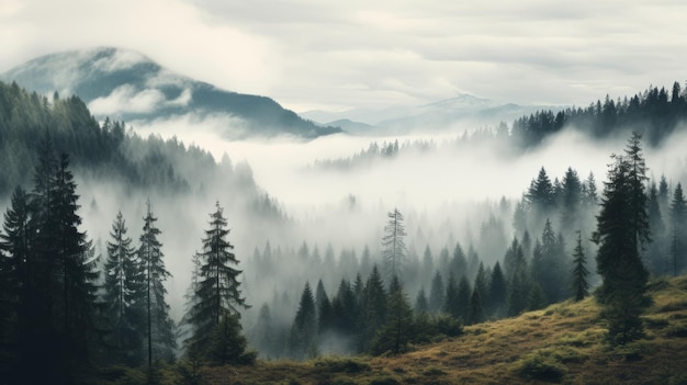 Serene Mountain Valley Uhd Image Of Fog Flowing Over The Cabincore Landscape