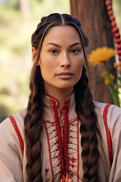 Serene Native American Woman with Braided Hair