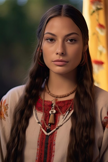 Serene Native American Woman with Braided Hair