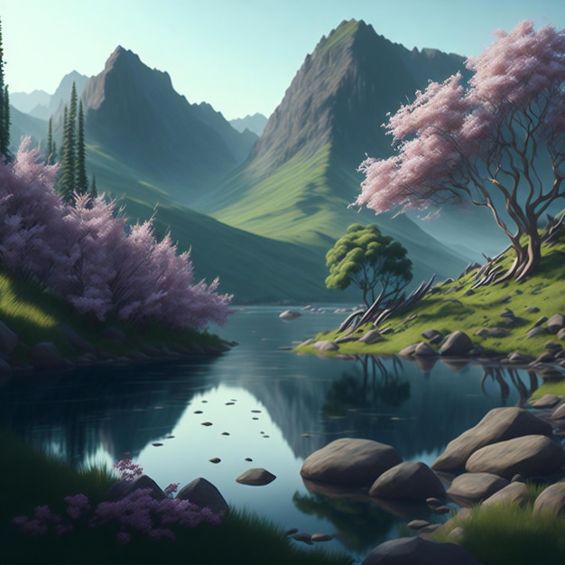 A serene natural background depicting a peaceful landscape or scenery ai generated