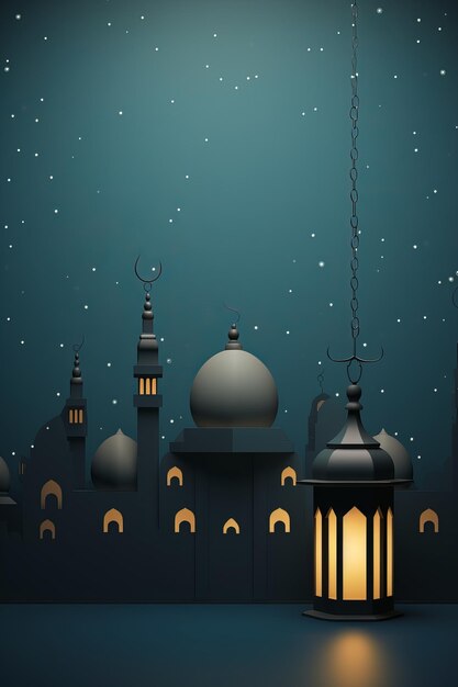 Serene Night Scene of Illuminated Mosque Amidst Starry Sky Generative AI