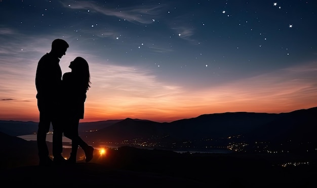 Photo a serene night scene with two individuals embracing the darkness