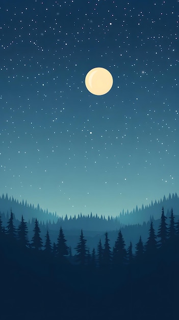 serene night sky over silhouetted pine forest