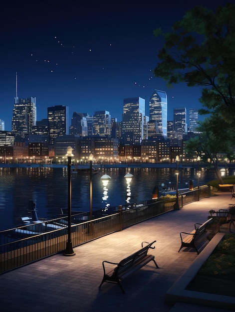 Photo serene nighttime city waterfront