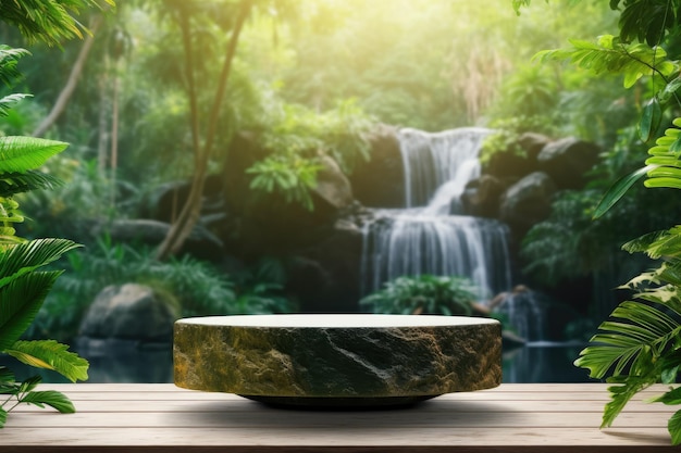 Serene Oasis Showcasing Nature's Gemstone Tabletop Amidst Outdoor Waterfall Paradise