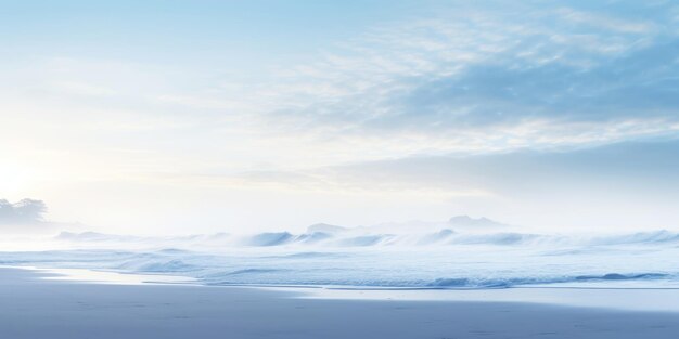 Serene ocean coastline with white mist Tranquil landscape Generative AI