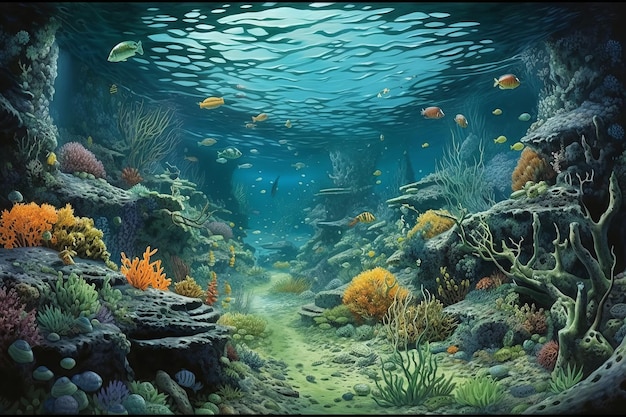 Безмятежный океан Подводный пейзаж Генеративный AI