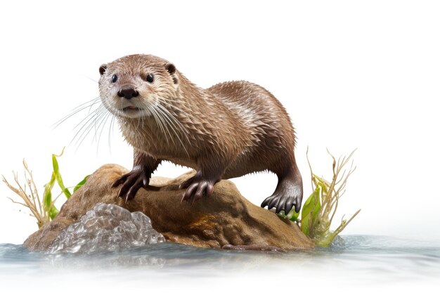 Serene Otter Perched Atop Majestic Rock On a Clear PNG or White Background