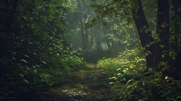 Photo serene path in green forest