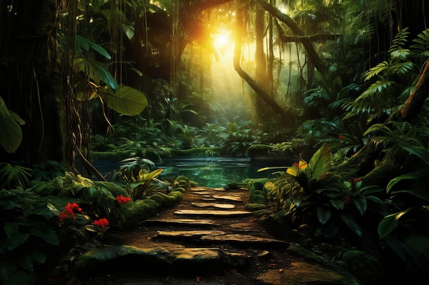 Serene path through the enchanting tropical forestmobile wallpaper