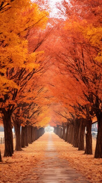 Photo serene pathway lined with autumn trees wallpaper for the phone