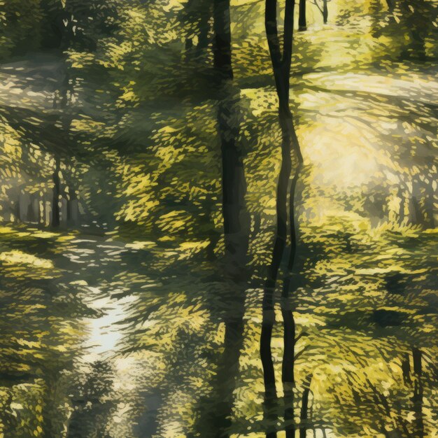 Serene pathway through sunlit woods