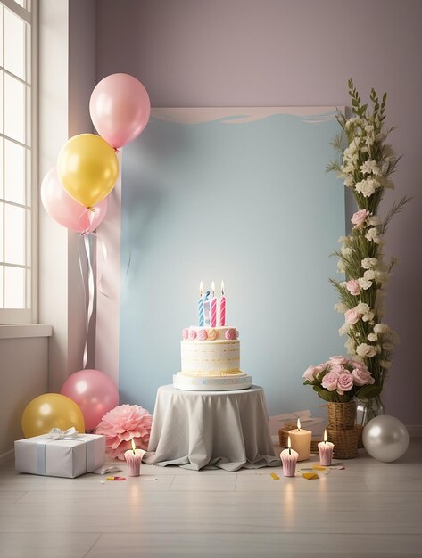 A serene peaceful birthday scene with a blank happy birthday canvas filled with the perfect image