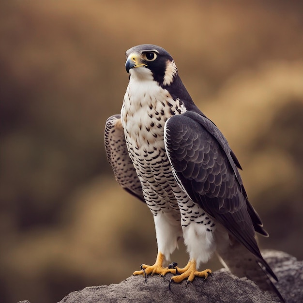 A serene peregrine falcon sits on a grassy hill