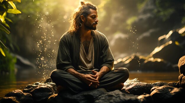 A serene person meditating praying finding harmony