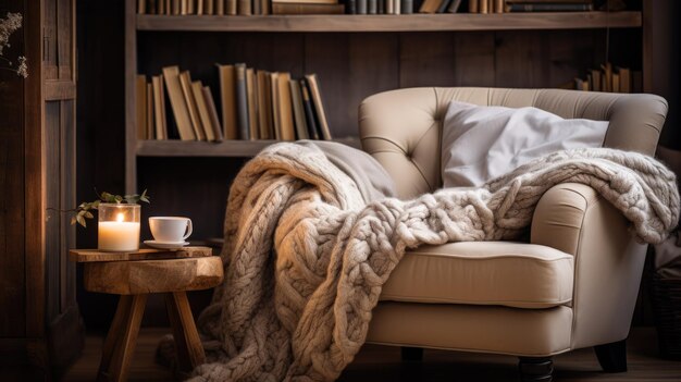 A serene photograph of a cozy reading nook