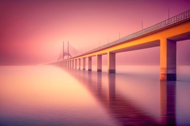 Serene Pink Sunset Over Long Bridge