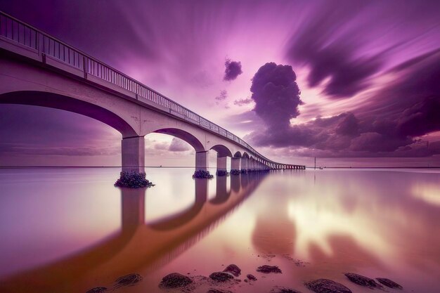 Serene Pink Sunset Over Long Bridge