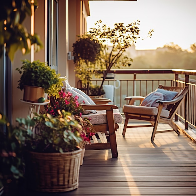 Serene porch with a tree sunlight and warm