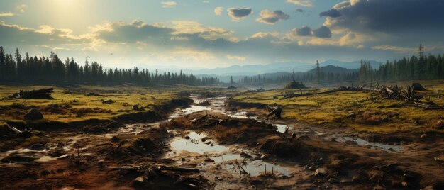 Serene PostRain Marshland at Sunset