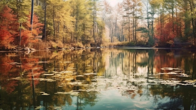 Спокойные отражения на спокойном озере или пруду с зеркальной водой, созданной ИИ