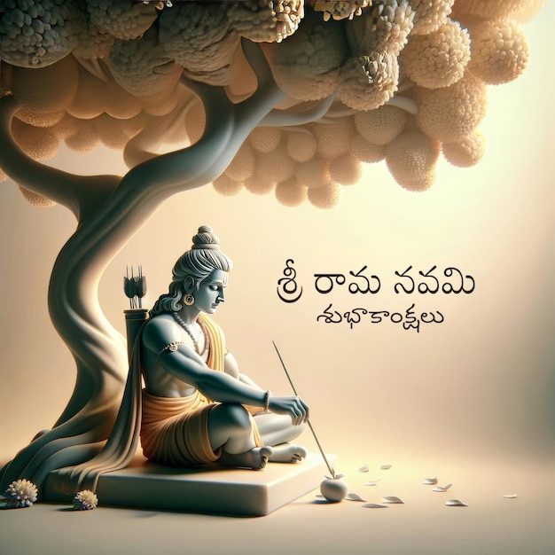보디 나무 에 있는 라마 신 (Lord Rama Under the Bodhi Tree) 은 텔루구어로 스리 라마 나바미 (Sri Rama Navami) 의 소원을 전합니다.