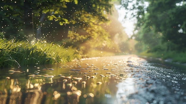 Serene Regenweg Bliss natte paden Regen op het water