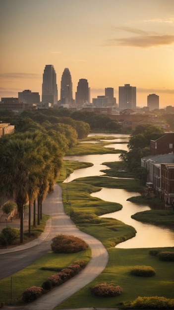 A Serene River Flowing Through a Picturesque Verdant Park