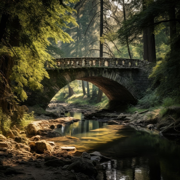 A Serene River with an Arts and Crafts Style Bridge