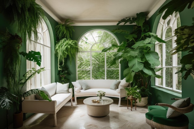 A serene room of greenery and peacefulness