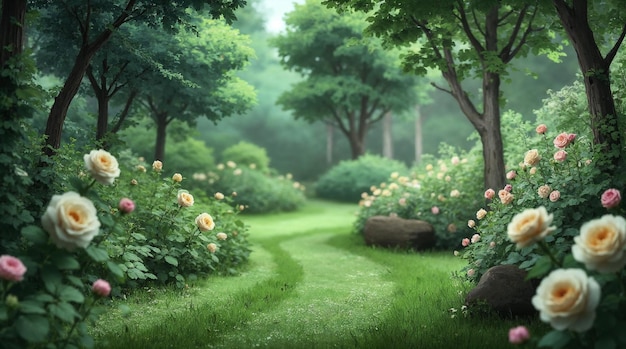 serene rose garden path