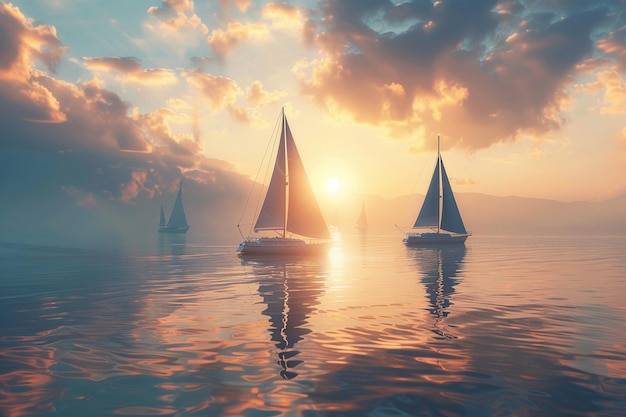 Фото Спокойные парусные лодки дрейфуют по спокойным водам