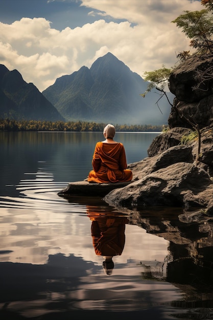 Фото Спокойная сцена, изображающая момент медитации в живописном уединенном месте