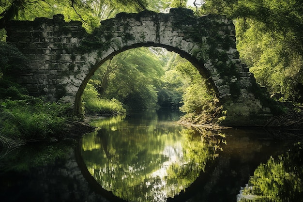 Photo serene scene old stone arch enveloped by plants