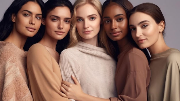 Foto serene schoonheid verenigt verschillende vrouwen in neutrale elegantie