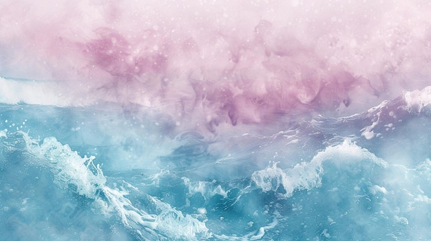 Serene Seascape A Painting of Pink and Blue Waves in the Ocean
