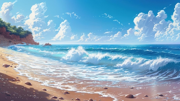 Serene Seaside Illustratie Behang Scene