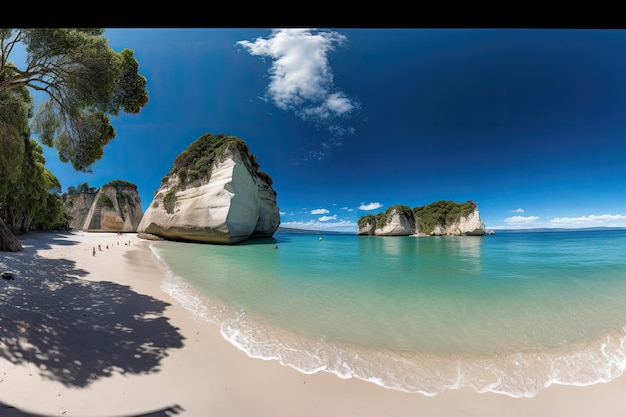 Serene setting cathedral cove beach in summer generative ia