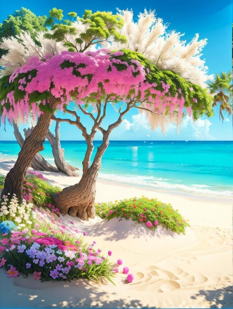 Serene Shores Beautiful Beach with Long White Sand and Trees