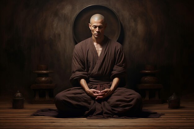 Photo serene sitting and meditating monk generate ai